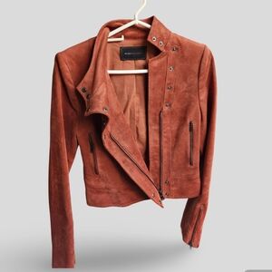 BCBGMaxAzria Brown Leather Jacket Cropped Design